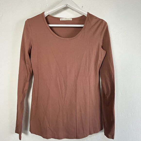 Peruvian Connection Womens Pima Cotton Long Sleeve Layering Tee Top Medium Brown - Picture 1 of 7